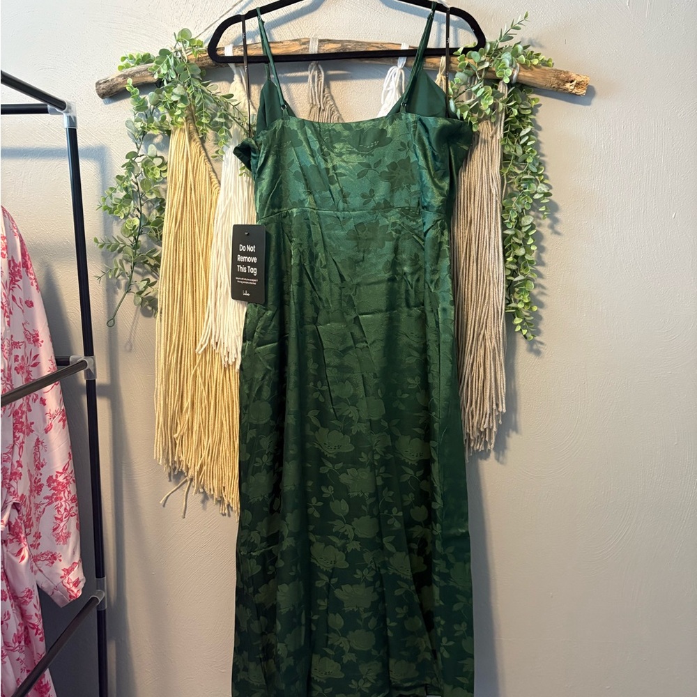 Lulu's Emerald Green Floral Midi Wrap Dress - Picture 2 of 6